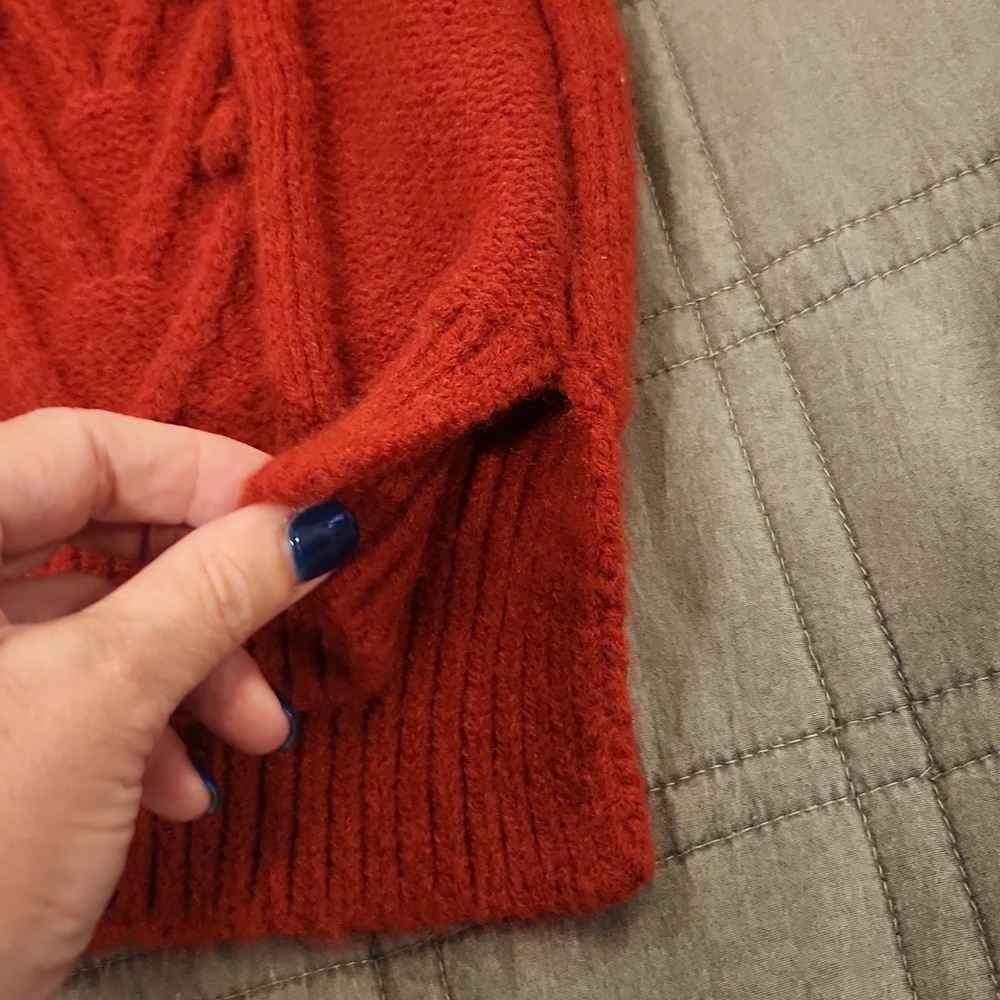 Chic Rusty Red Cable Knit Cardigan Swater By Egreis Size L! - Picture 8 of 8